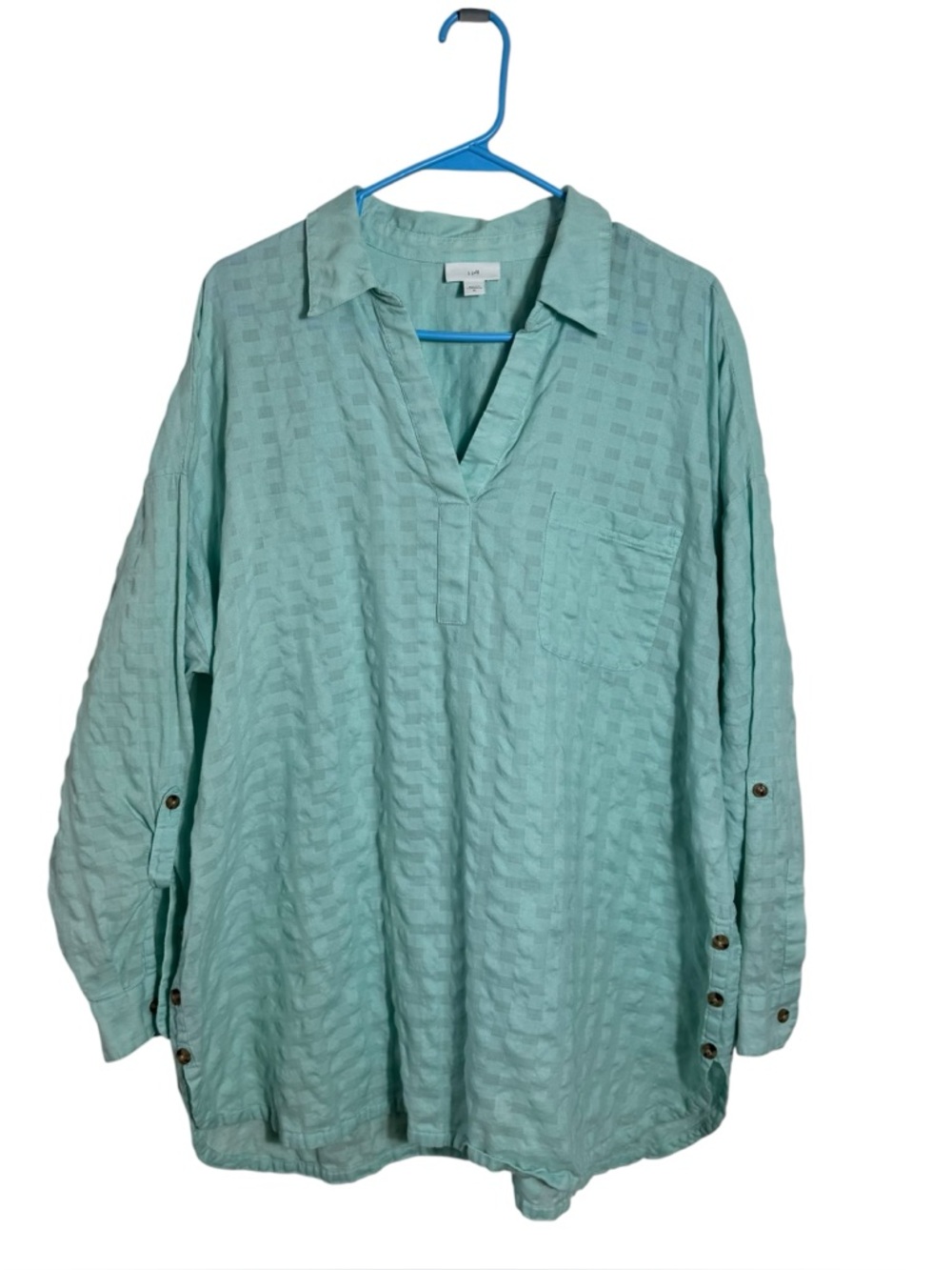 J. Jill Textured Crinkle Cotton Tunic Shirt XL Coastal Mint Green